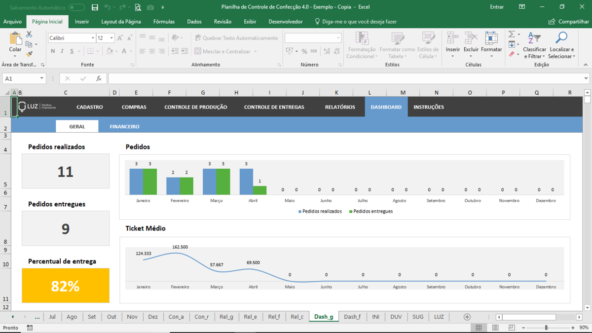 Planilha de Controle de Confecção em Excel 4.0